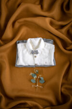 ubranko dla chłopca do chrztu na roczek na prezent wełniany merino w szarą jodełkę bardzo elegancki i stylowy lilen