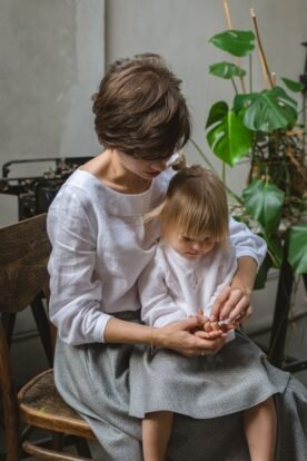 komplet na roczek mama i córka spódniczki i bluzki merino wool lilen