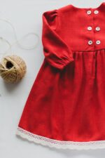 świąteczne ubranka dla dziewczynek sukienka czerwona z długim rękawem lilen