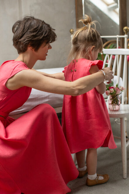 różowe sukienki mama córka na lato roczek lilen