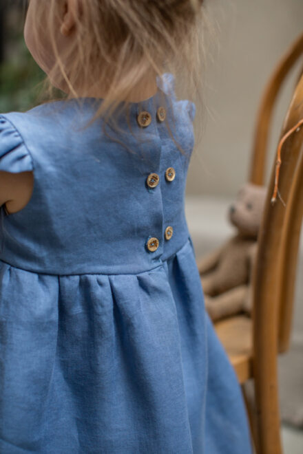 sukienki lniane polskie niebieskie dla dziewczynek lilen