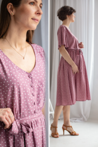 sukienka w groszki dla kobiet w ciąży w stylu retro lilen