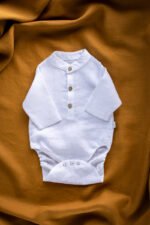 lniane body chłopięce długi rękaw białe eleganckie lilen