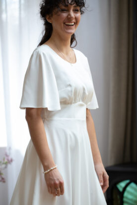 sukienka ślubna złamana biel krótka w stylu lat 50tych lilen