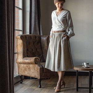 spódnica z wełny merino w pepitkę o długości midi w stylu retro szafa kapsułowa