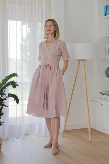 lniane kimono damskie w kolorze bladego różu