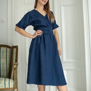 sukienka kimono granatowy len midi