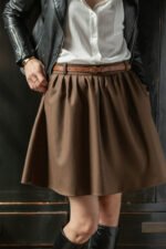 elegancka spódniczka mini merino wełniana brązowa czekoladowa szyta w polsce