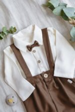 elegancki zestaw do chrztu dla chłopca wełna merino z muszką