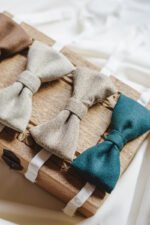 muszka wełniana beżowa jodełka merino lilen