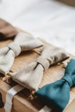 muszka wełniana beżowa jodełka lilen