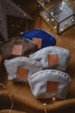 małe damskie kosmetyczki wełniane na drobiazgi lilen