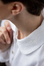 Lniana piżama damska z haftem - Botanical Touch - czysta biel - obrazek 2