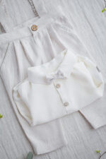 koszula z muszką do chrztu dla chłopca beżowa