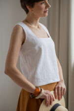 top na grubych ramiączkach lniany biały lilen