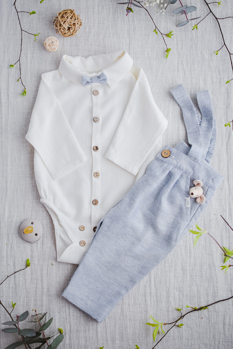 garnitur niemowlęcy do chrztu błękitny lilen