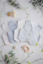 kamizelki do chrztu dla chłopców lniane szara blękitna beżowa polska marka