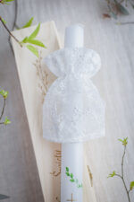 koronkowa ozdoba do świecy do chrztu lilen