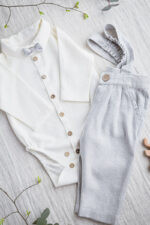 ubranko zestaw do chrztu dla chłopca chłopięcy szary lniany szyty ręcznie