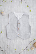 szara kamizelka niemowlęca na chrzest roczek ślub