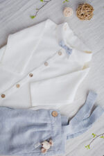 garniturek niemowlęcy błękitny na ślub chrzest wesele roczek lniany