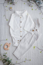 zestaw do chrztu dla chłopca naturalny lniany beżowy szyty w polsce