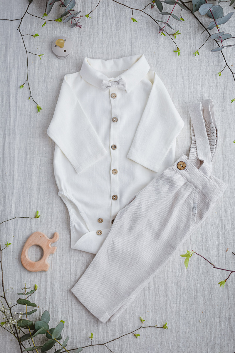 zestaw do chrztu dla chłopca naturalny lniany beżowy szyty w polsce