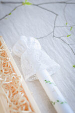 koronkowa profitka do świecy do chrztu ręcznie szyta