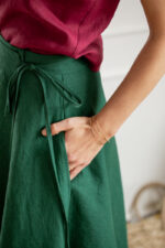 lniana spódnica wiązana w talii butelkowa zieleń 100% len polska marka lilen