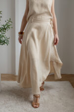 lniana spodnica krojona na skos długa wiązana w pasie z rozcięciem 100% len polska marka
