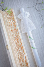 świeca do chrztu z profitką okapnikiem ozdobą do świecy z koronki