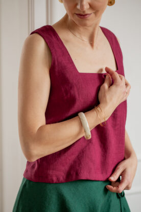 lniany top na grubych ramiączkach burgunt bordo polska marka lilen
