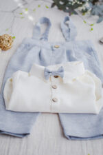 zestaw do chrztu dla chłopca premium naturalny z koszulobody i spodniami