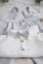 ubranko do chrztu dla niemowlaka szare eleganckie lniane premium